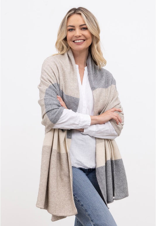 Natural Stripe Merino Possum Travel Wrap