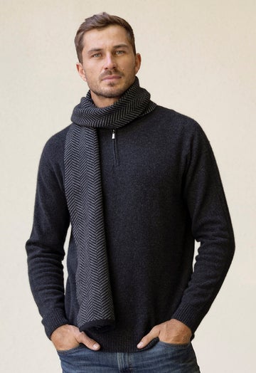 Charcoal Merino Possum Turtle Neck Zip Sweater
