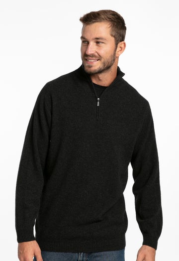 Charcoal Merino Possum Turtle Neck Zip Sweater