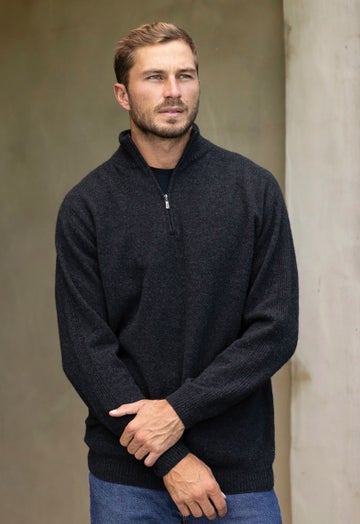 Charcoal Merino Possum Turtle Neck Zip Sweater