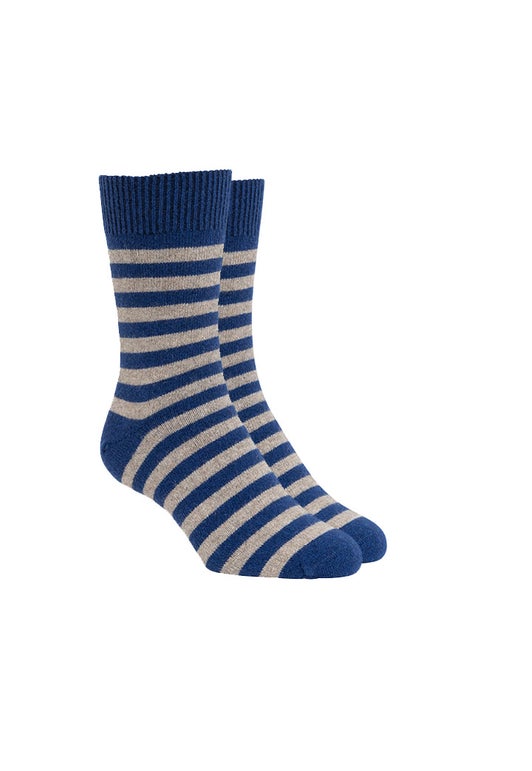 Ocean/natural Merino Possum Two Stripe Socks