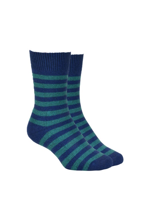 Ocean/teal Merino Possum Two Stripe Socks