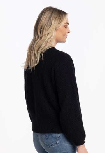 Black Merino Possum V Neck Cardigan