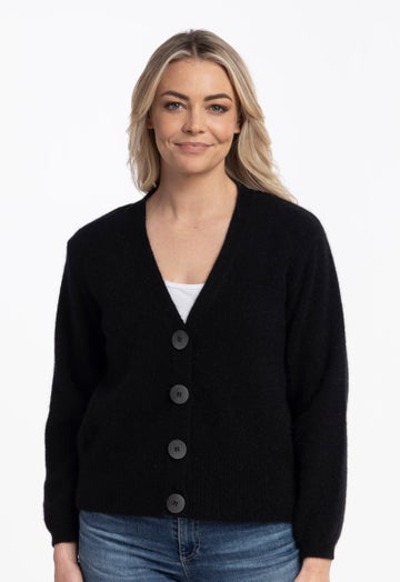 Black Merino Possum V Neck Cardigan