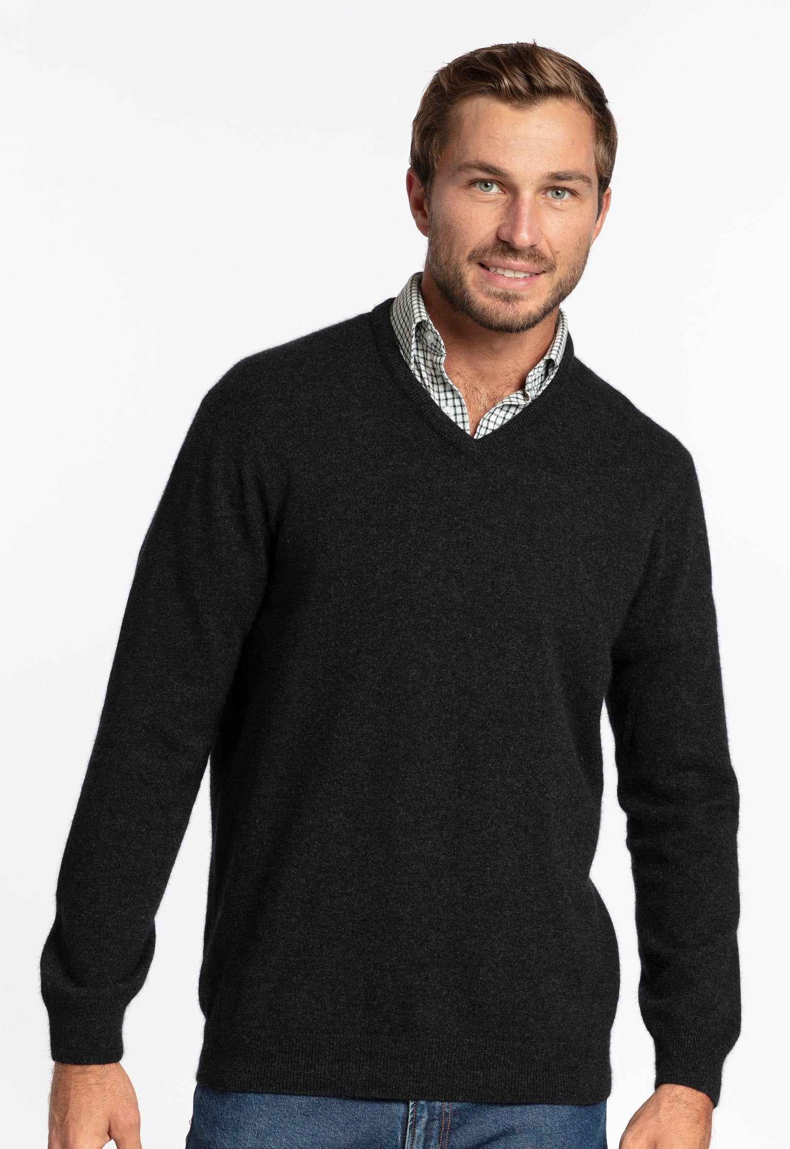 Merino Possum V Neck Charcoal | The Wool Company