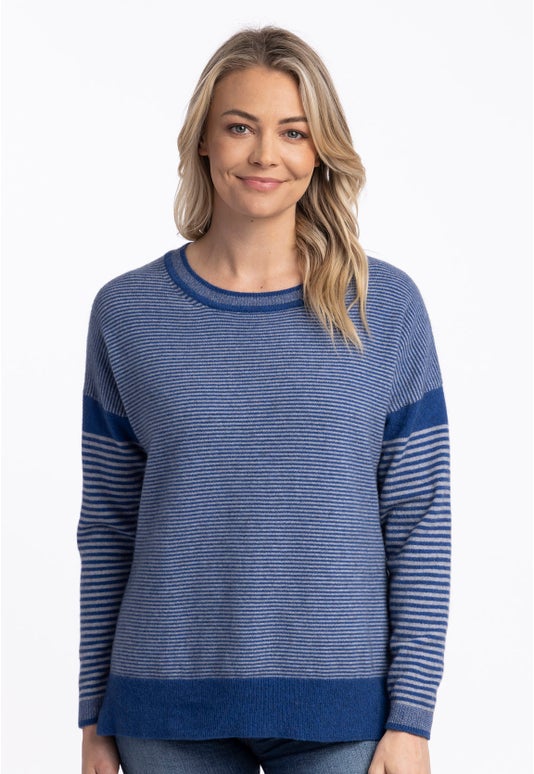 Cornflower Merino Possum Varied Stripe Sweater