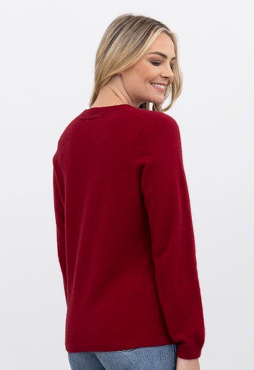 Berry Merino Possum Vee Neck Sweater