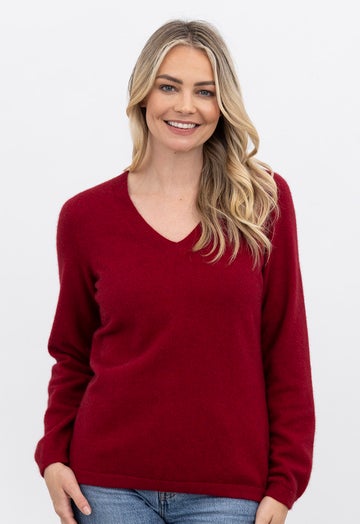 Berry Merino Possum Vee Neck Sweater