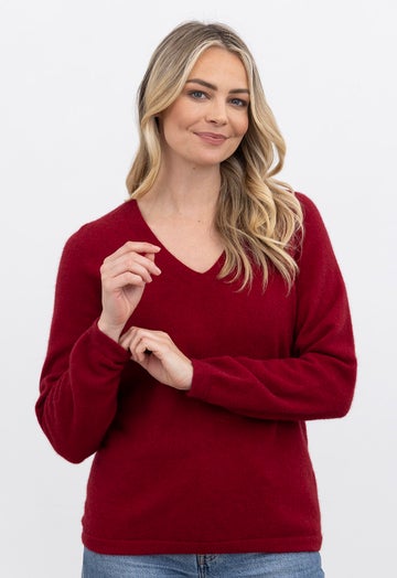 Berry Merino Possum Vee Neck Sweater