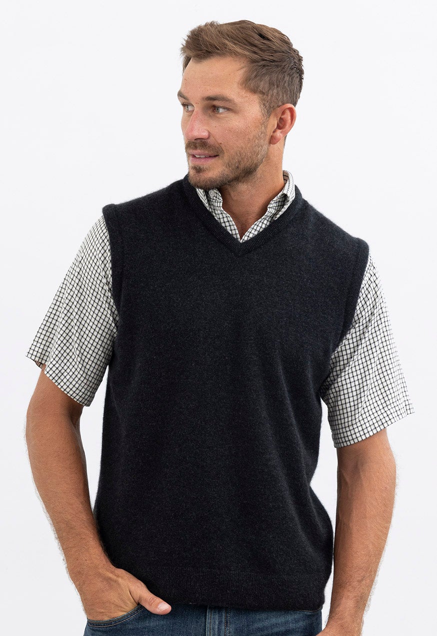 トップス Cotton Wool V-neck Knit Vest charcoalovy トップス Cotton