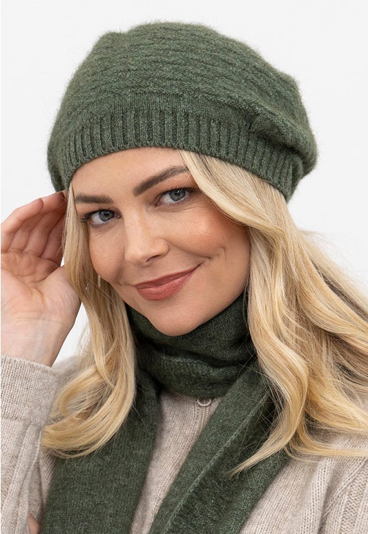 Moss Merino Possum Zig Zag Beret