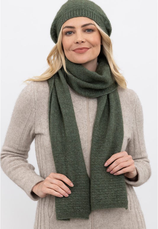 Moss Merino Possum Zig Zag Scarf