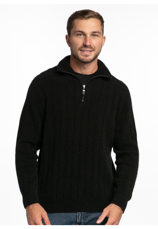 Black Merino Possum  Rib Collar Sweater