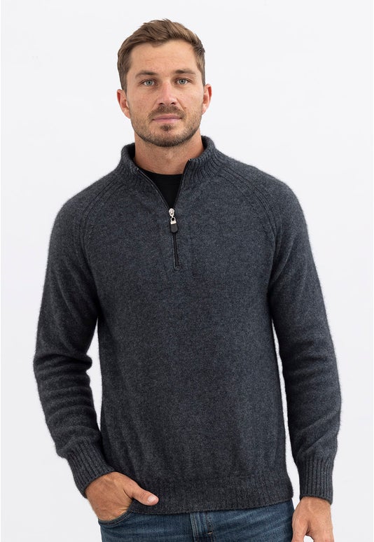Charcoal Merino Posum Zip Patch Sweater