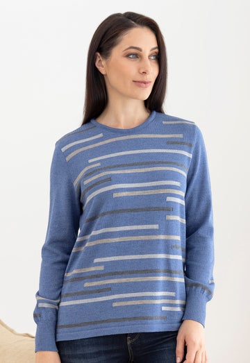 Denim Merino Random Stripe Sweater