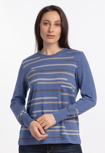 Denim Merino Random Stripe Sweater