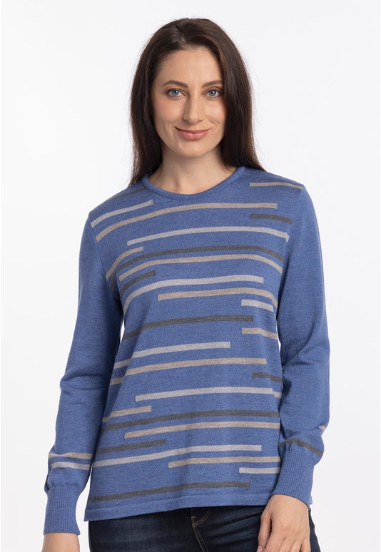Denim Merino Random Stripe Sweater