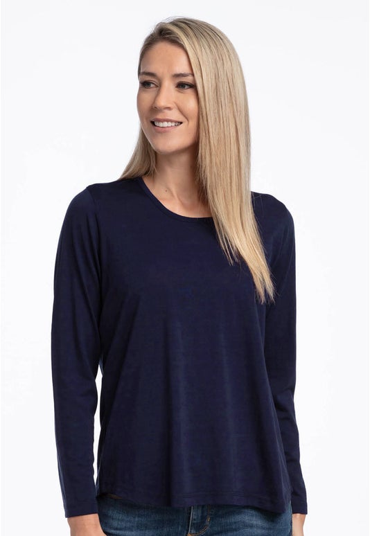 Navy Merino Scoop Hem Top