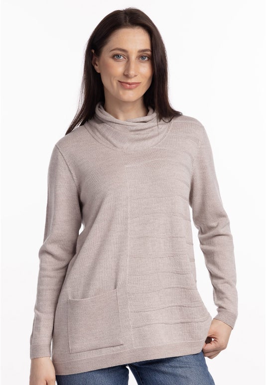 Sand Merino Textured Wrap Neck Sweater