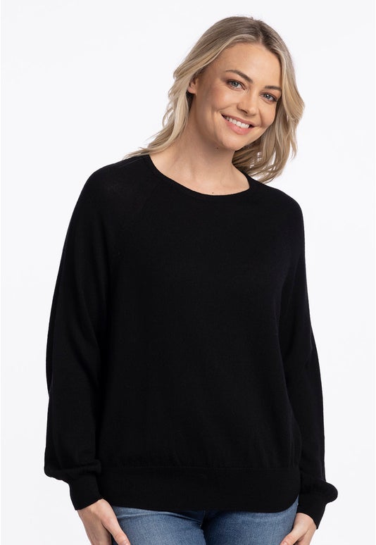 Black Merino Tulip Raglan Sweater