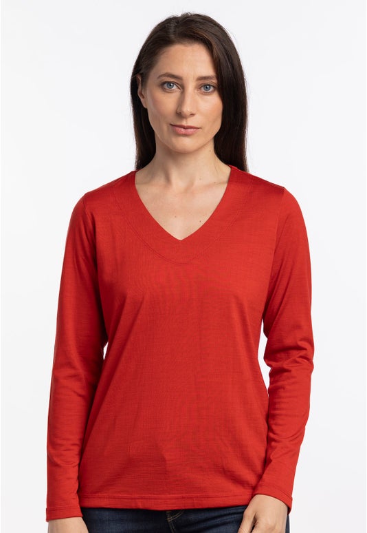 Burnt Red Merino Twc V Neck