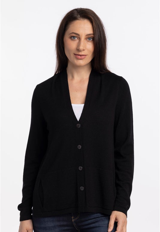 Black Merino V Neck Cardigan