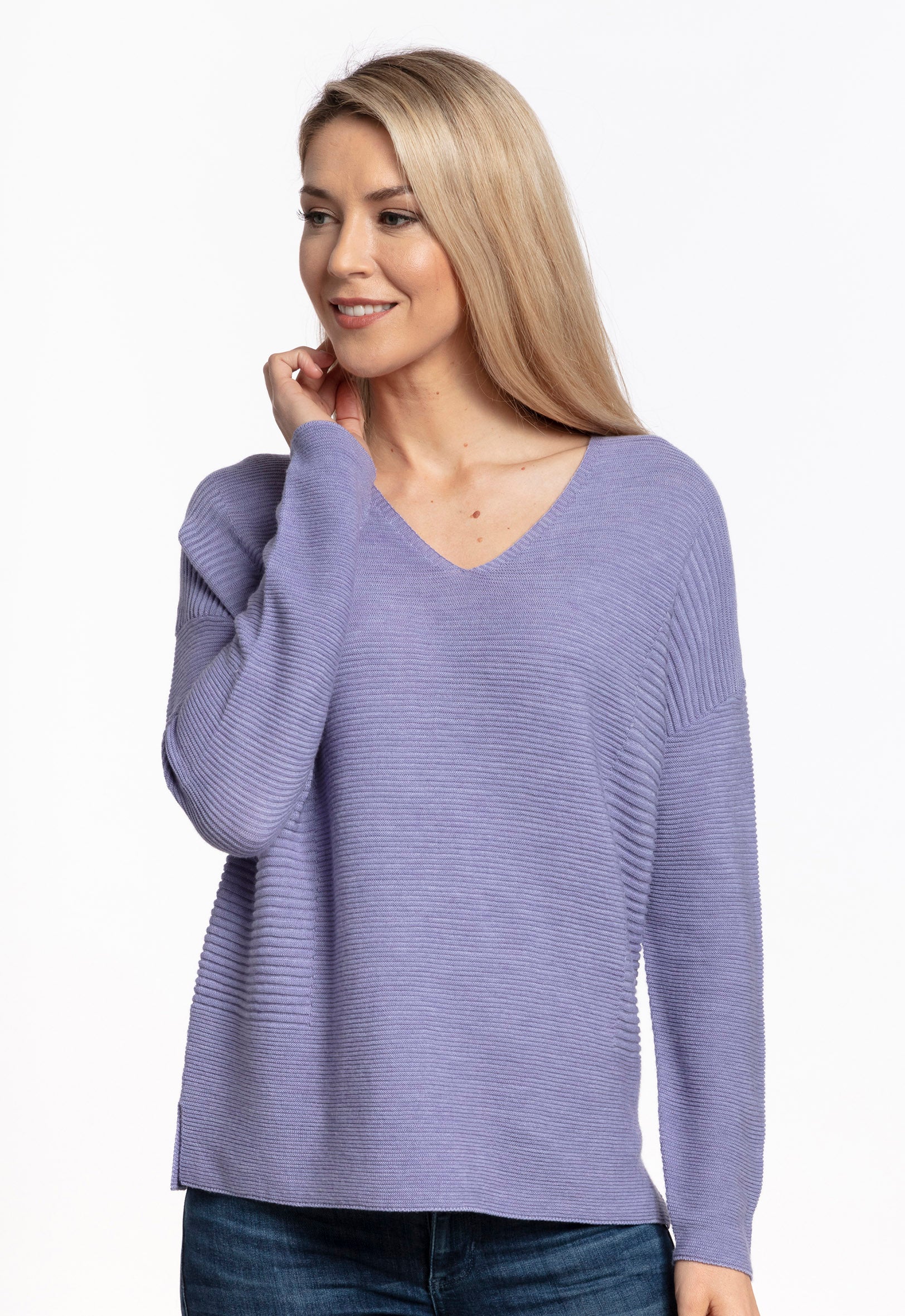 Merino V Neck Ripple Sweater