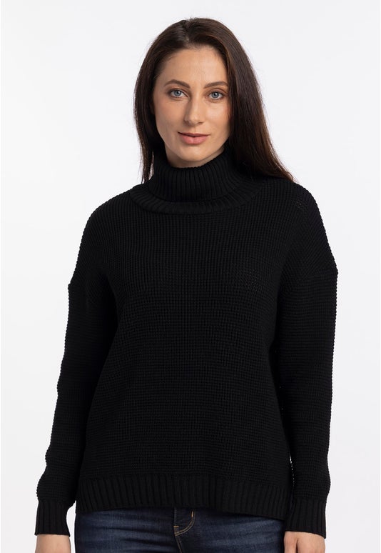 Black Merino Waffle Knit Polo
