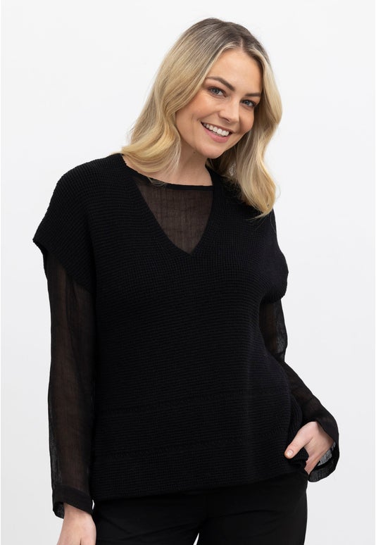 Black Merino Waffle Vest