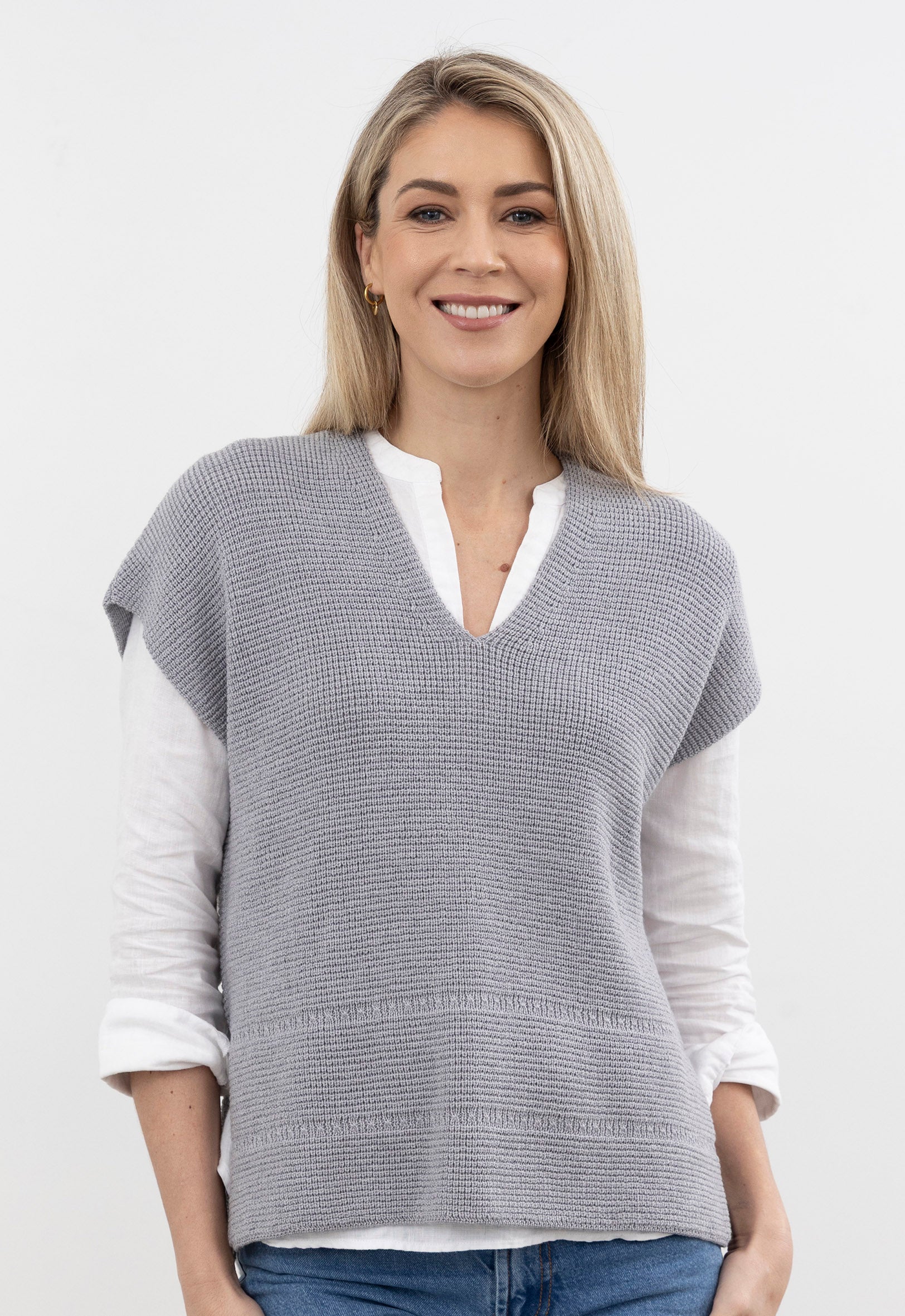 Merino Waffle Vest Silver | The Wool Company