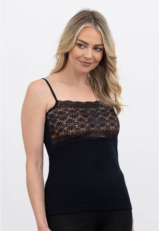 Black Merino Wide Lace Camisole