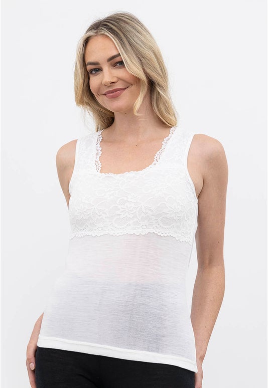 Ivory Merino Wide Lace Singlet