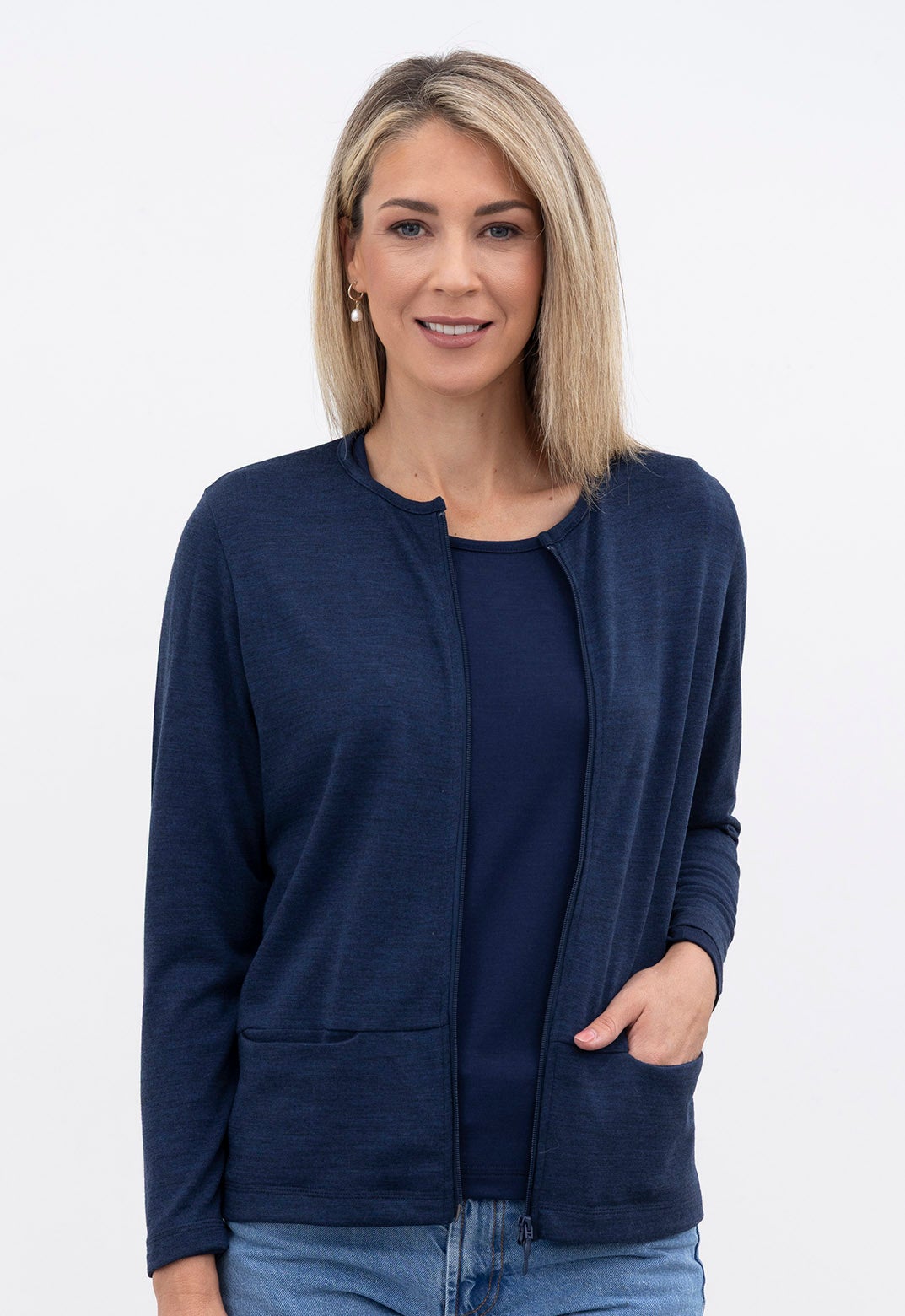Merino Zip Cardigan Midnight | The Wool Company